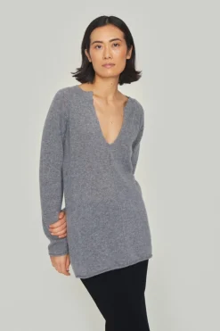 Cloud cashmere bluse med slids