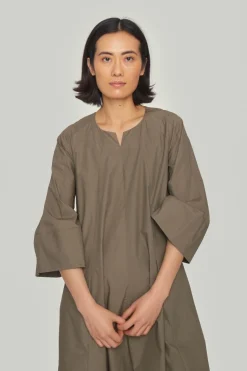 Paper poplin kjole med vide ærmer